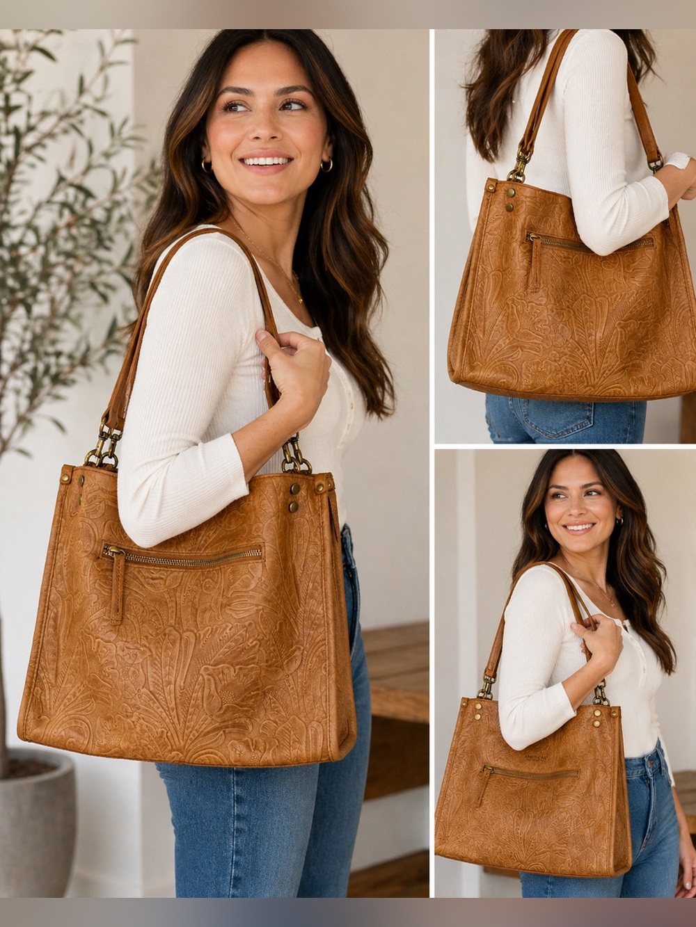 American Leather Co. Liberty Embossed Leather Shopper Tote – NWOT